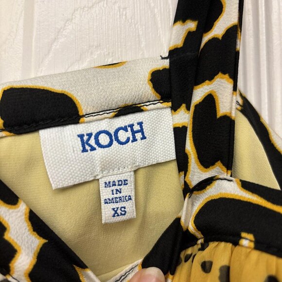 Koch Yellow & Black Animal Print Ruffle Strappy Top Size XS. Casual Party - Picture 5 of 8
